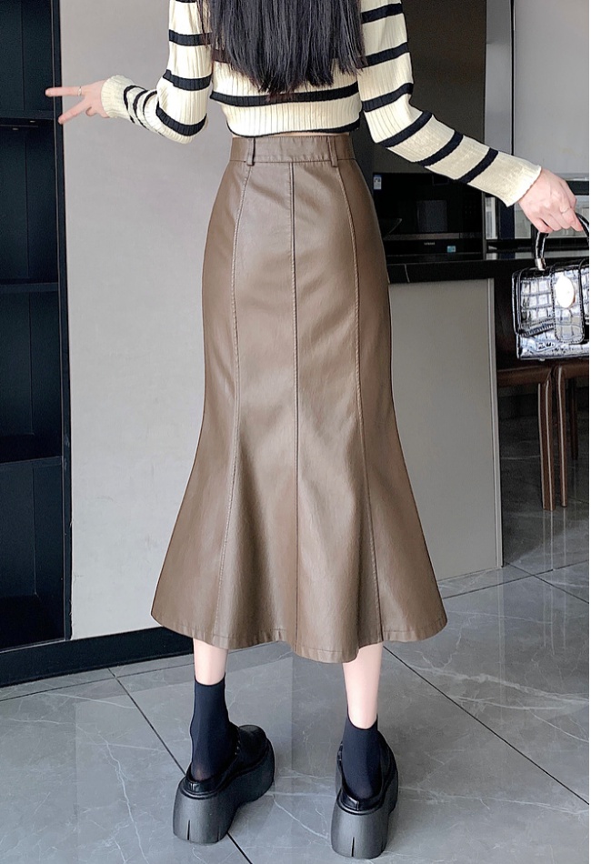 Package hip PU long skirt fashion skirt for women