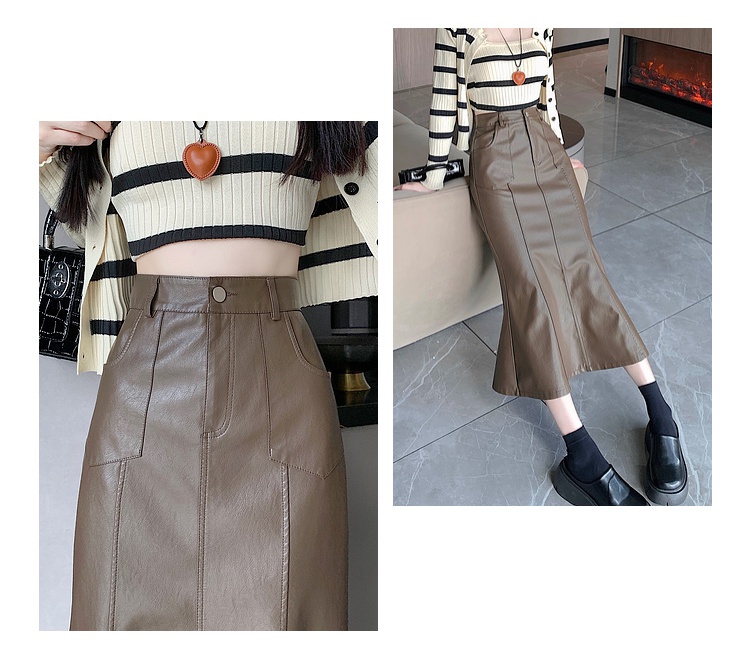 Package hip PU long skirt fashion skirt for women