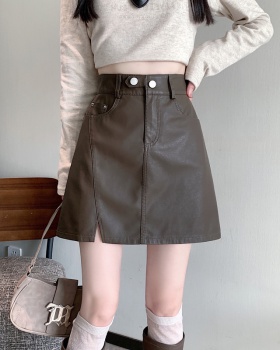 Slim commuting skirt autumn and winter leather skirt