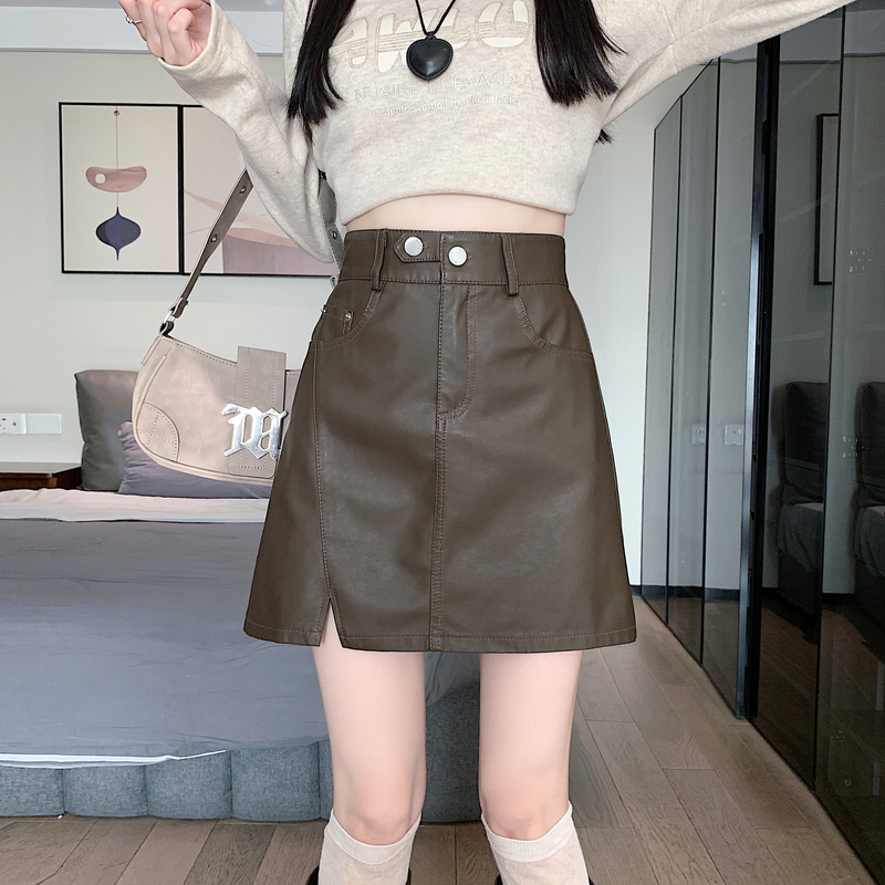 Slim commuting skirt autumn and winter leather skirt