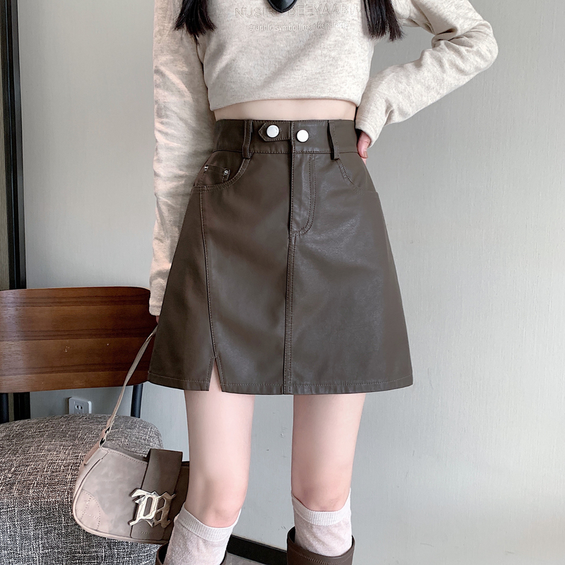 Slim commuting skirt autumn and winter leather skirt