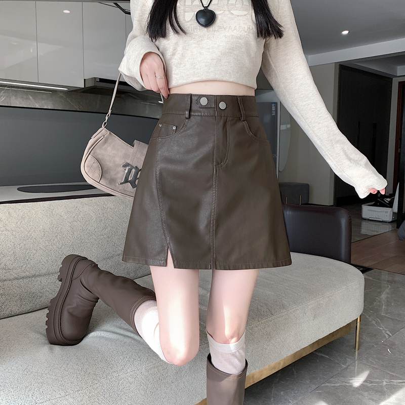 Slim commuting skirt autumn and winter leather skirt