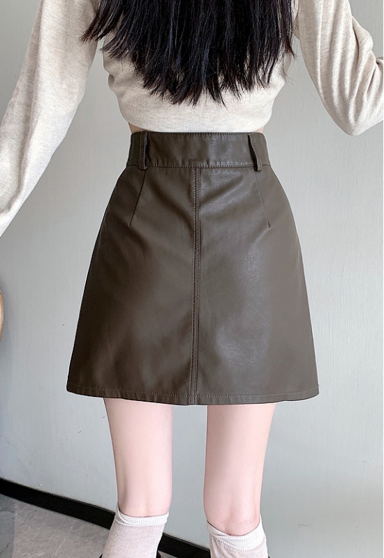 Slim commuting skirt autumn and winter leather skirt