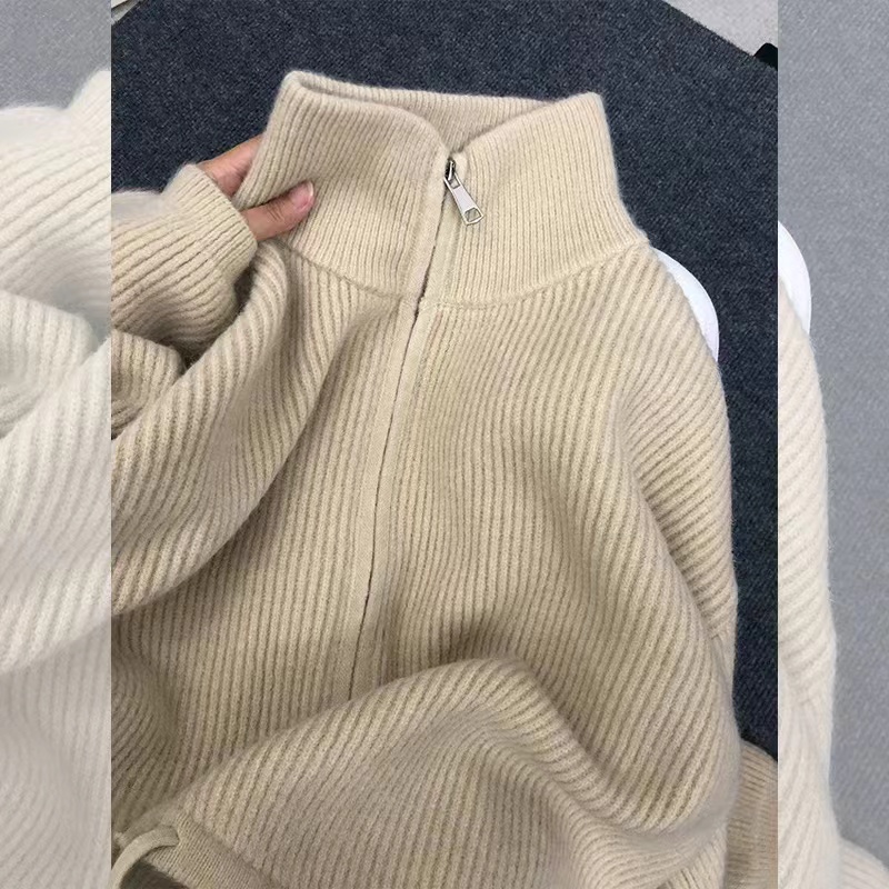 Knitted cstand collar sweater short coat for women