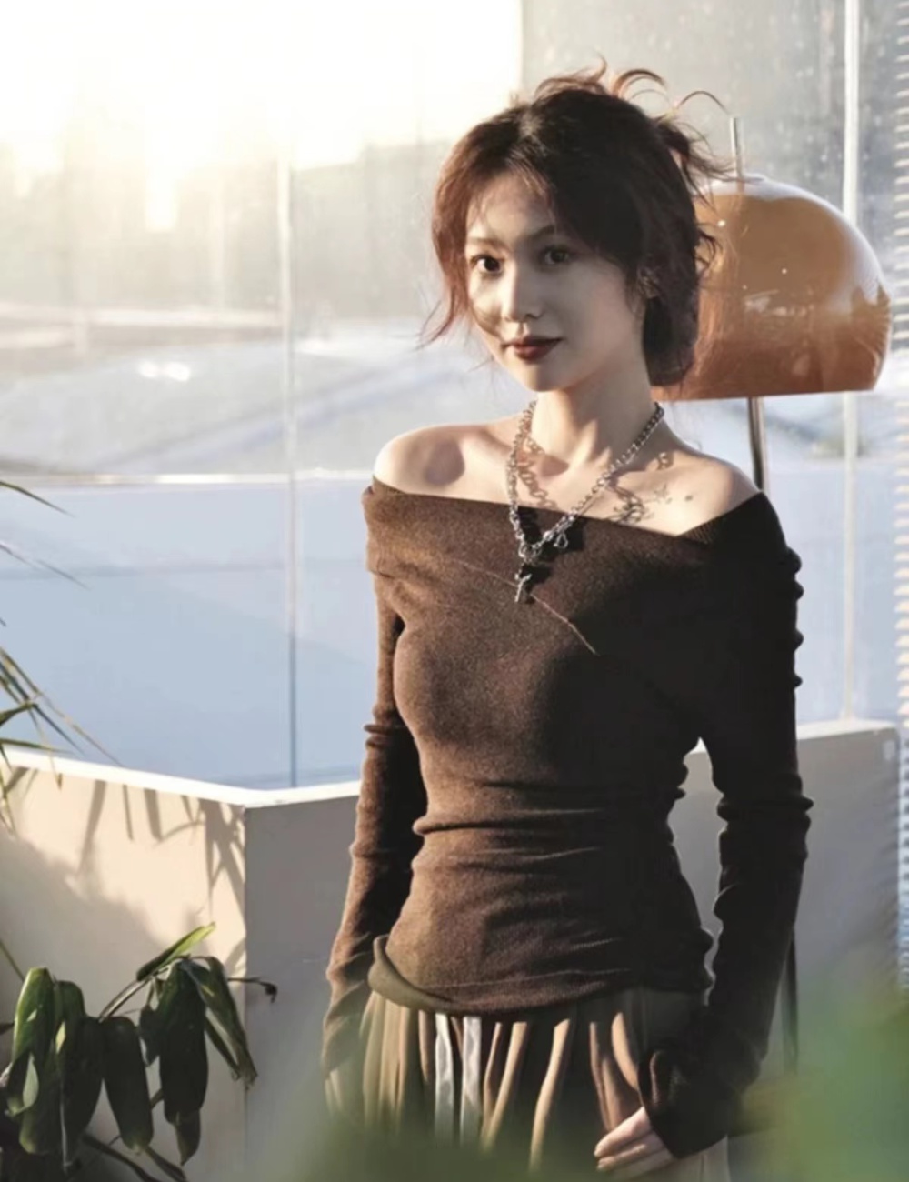 Slim tight sweater strapless bottoming shirt for women