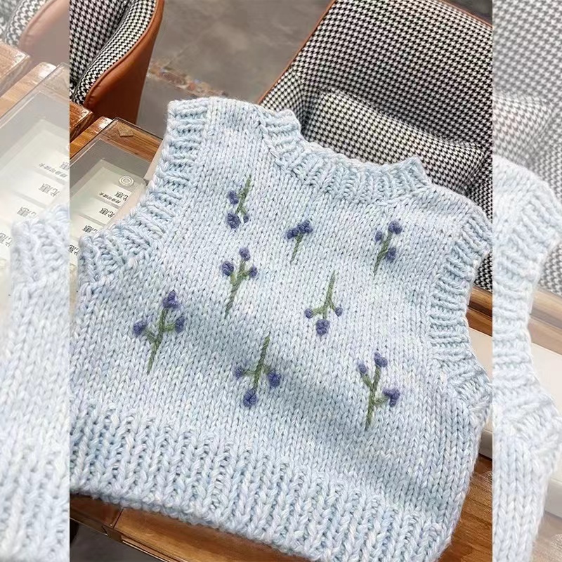 Embroidered flowers unique sweater weave waistcoat for women