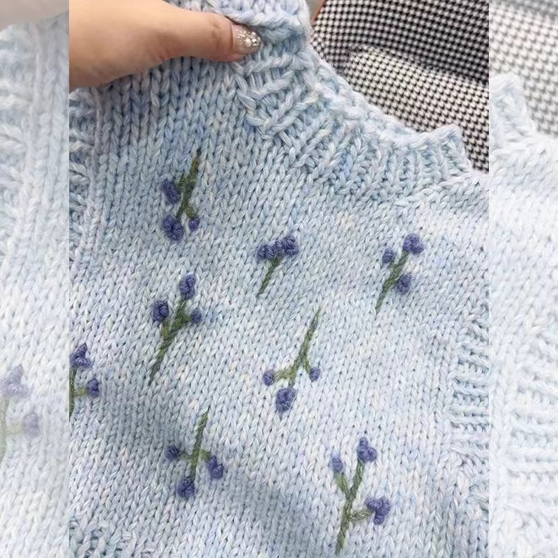 Embroidered flowers unique sweater weave waistcoat for women