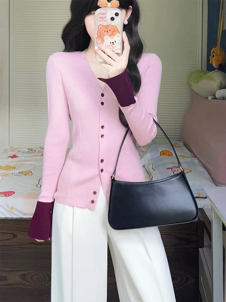 V-neck long sleeve sweater autumn bottoming shirt for women