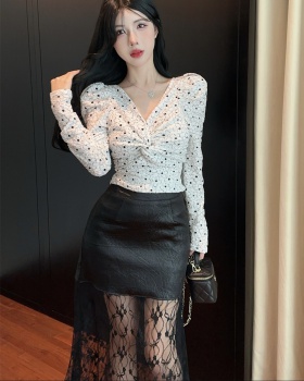 Fashion splice skirt autumn lace tops a set for women