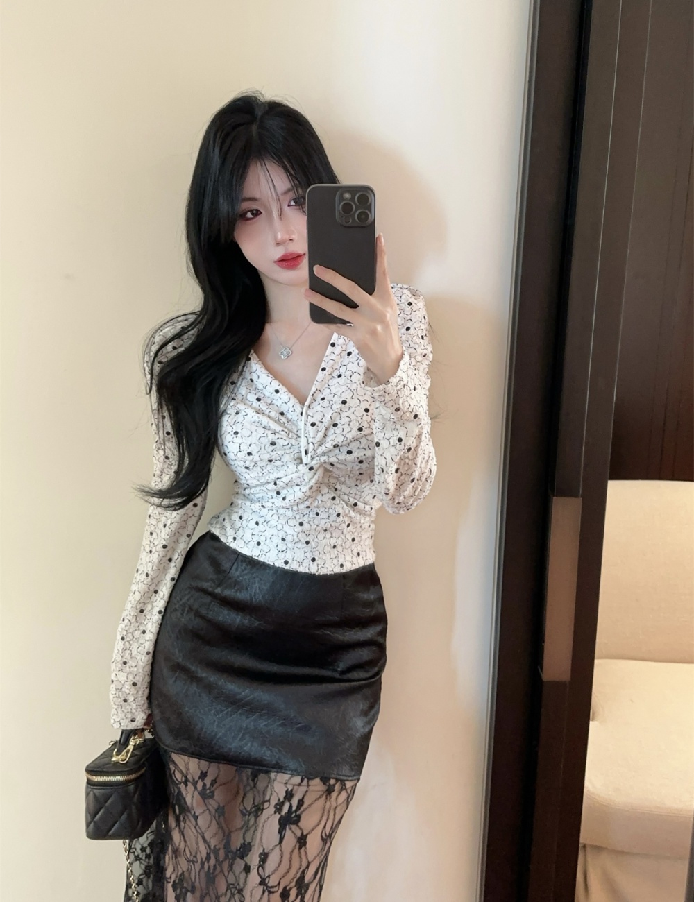 Fashion splice skirt autumn lace tops a set for women