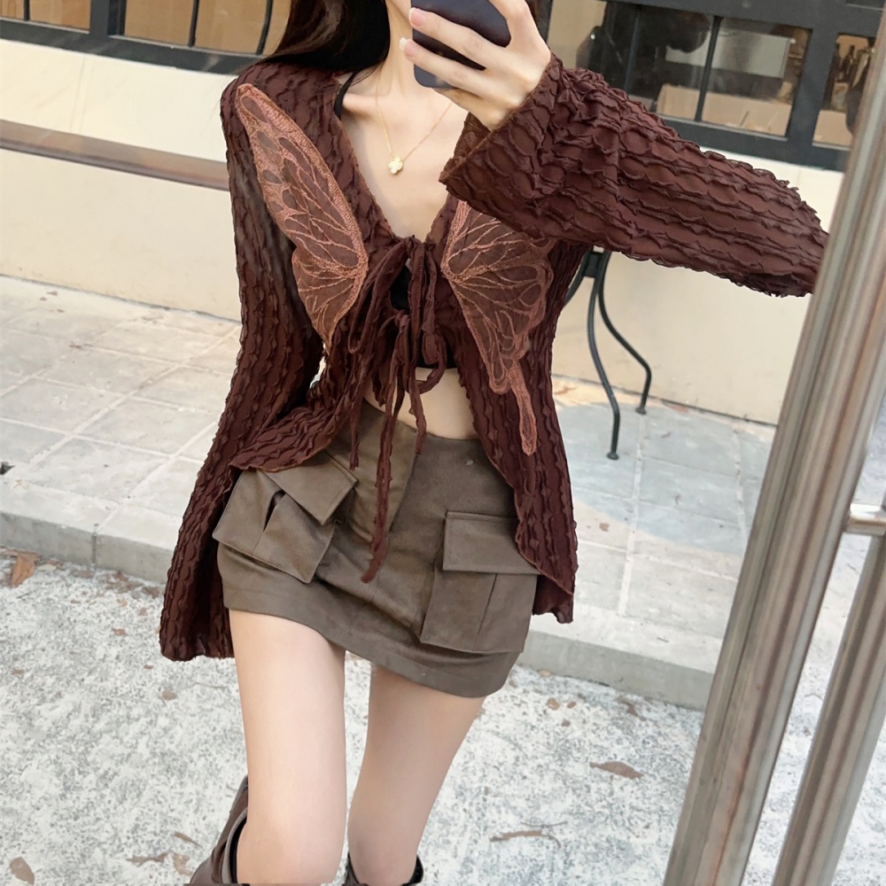 Fold butterfly bandage long sleeve tops