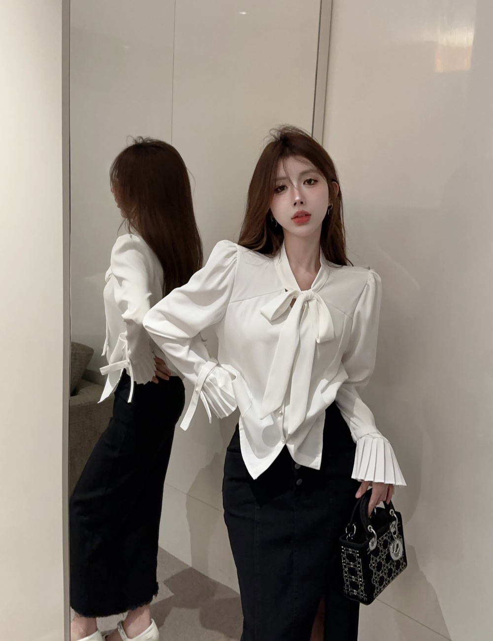 Western style autumn temperament pleated shirt for women