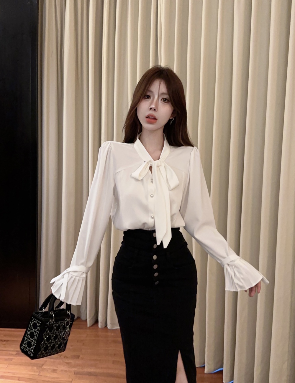 Western style autumn temperament pleated shirt for women