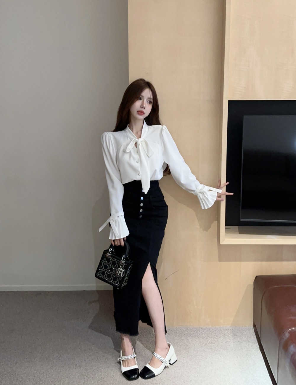 Western style autumn temperament pleated shirt for women