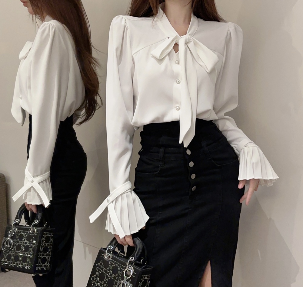 Western style autumn temperament pleated shirt for women