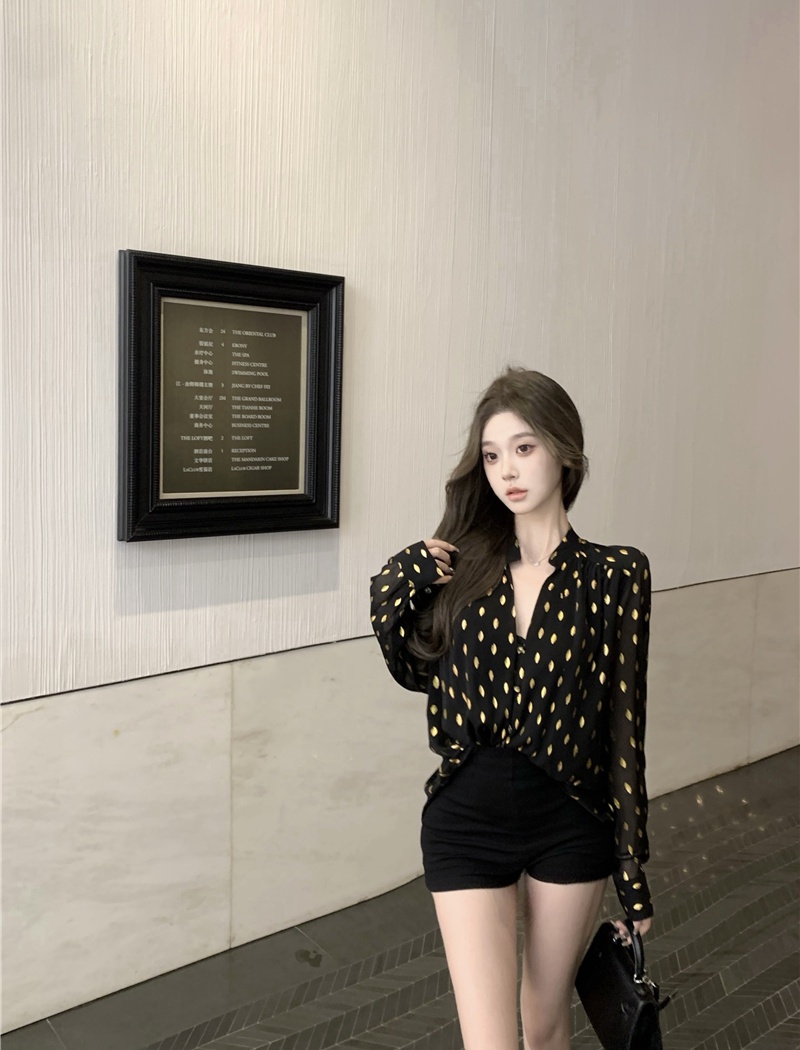 Bronzing glass buckle chiffon loose straight shirt