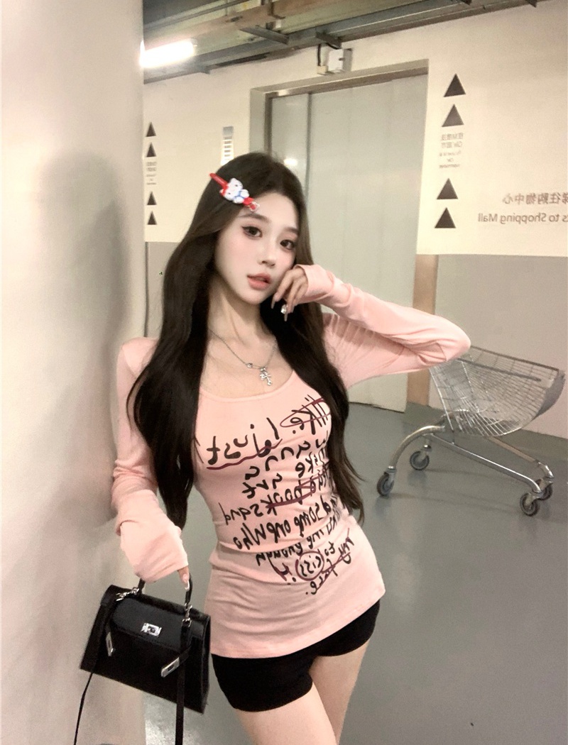 Slim halter T-shirt enticement printing tops for women