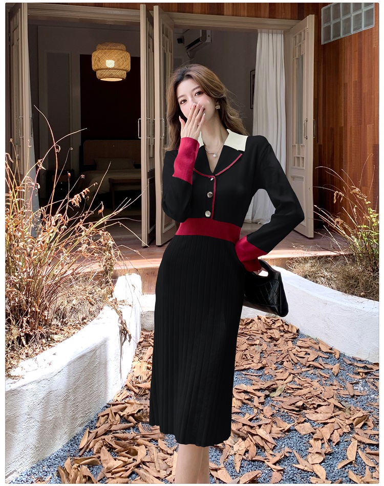 Long sleeve autumn and winter knitted temperament dress for women