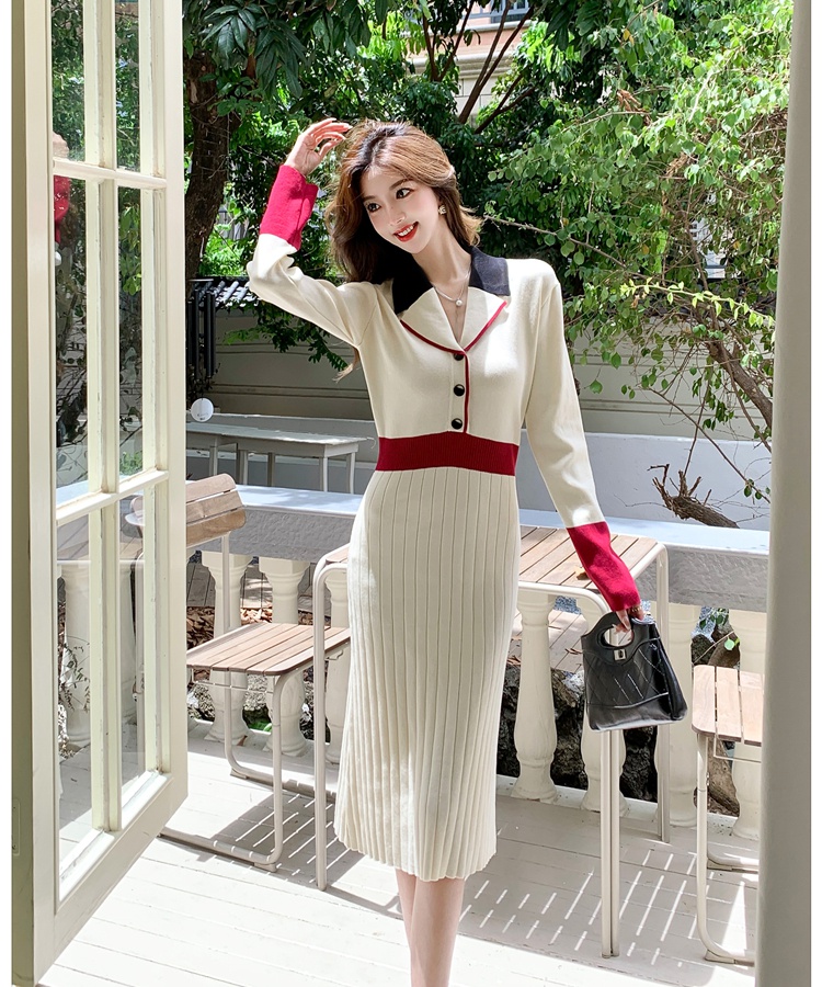 Long sleeve autumn and winter knitted temperament dress for women