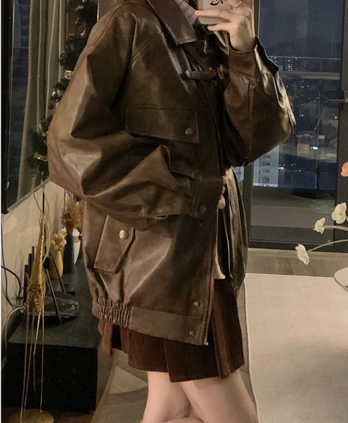 Brown coat American style leather coat