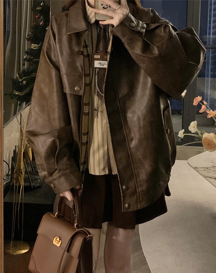 Brown coat American style leather coat