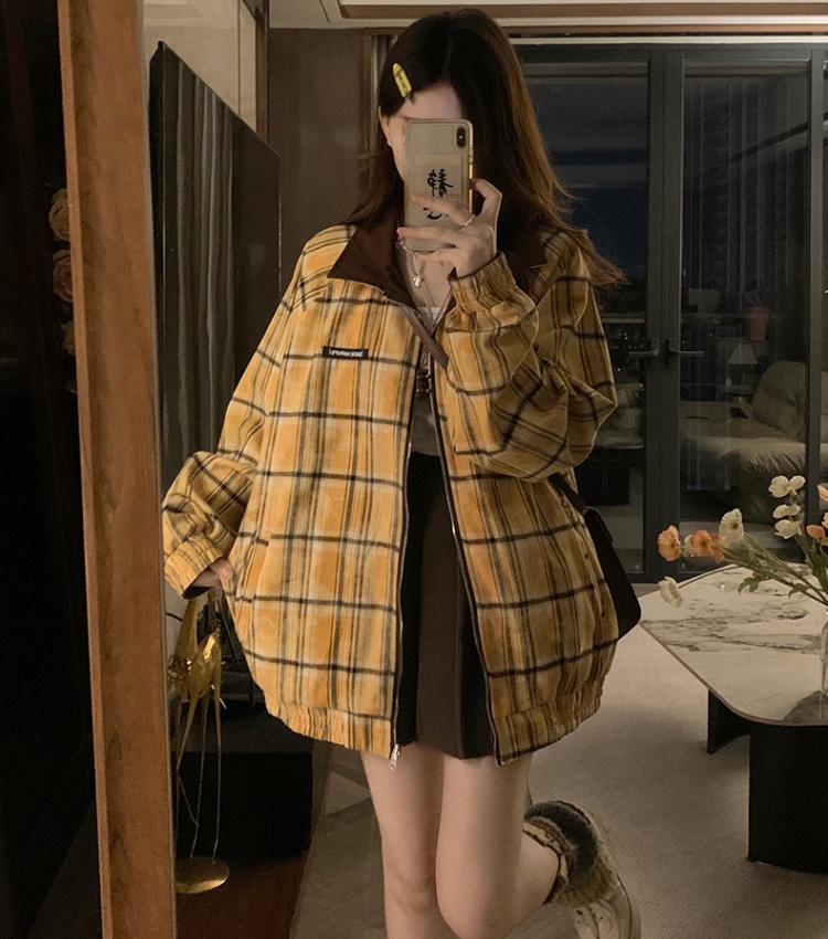 Lapel American style couples autumn coat wear retro plaid jacket