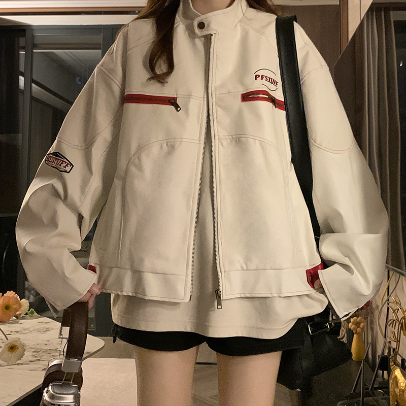 PU autumn American style jacket niche loose coat for women