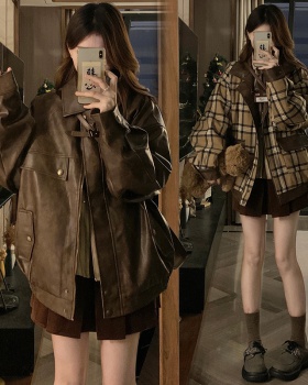 American style plaid coat wear splice jacket