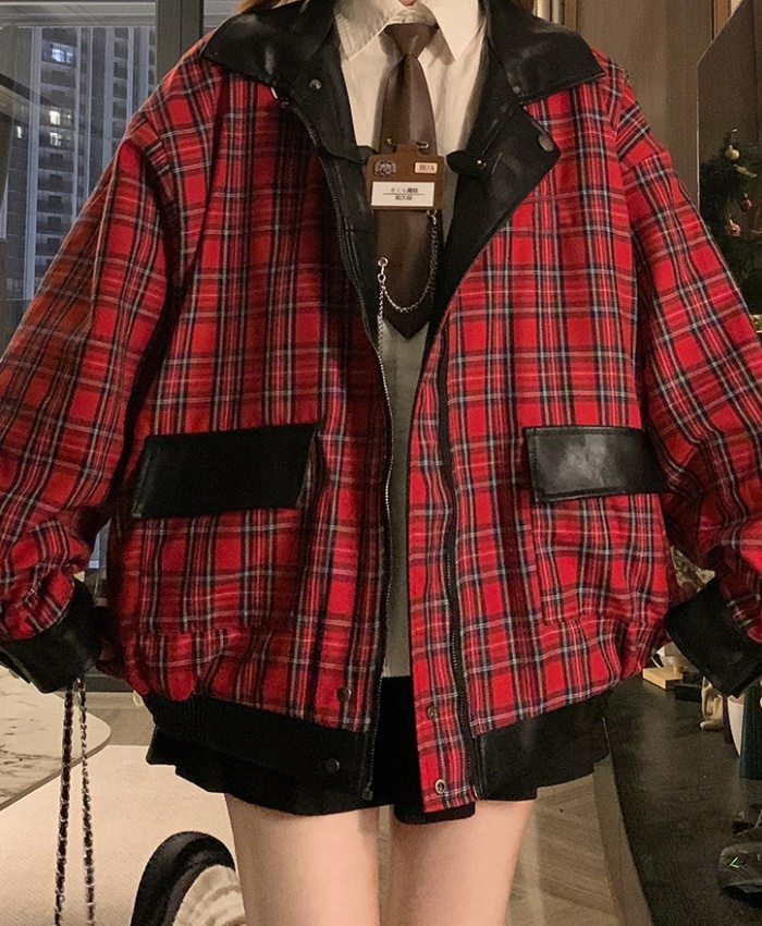 American style plaid coat wear splice jacket