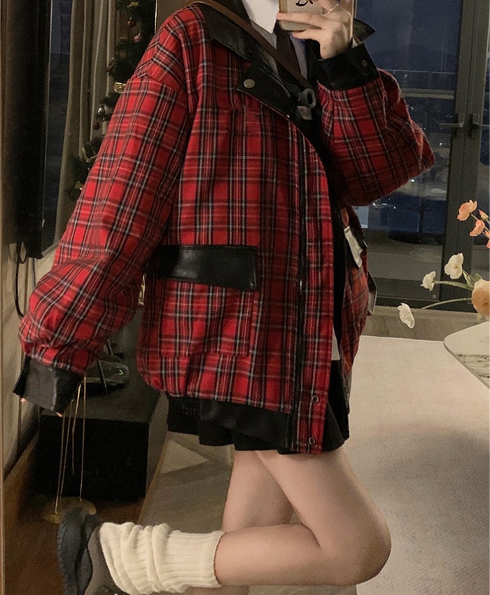 American style plaid coat wear splice jacket