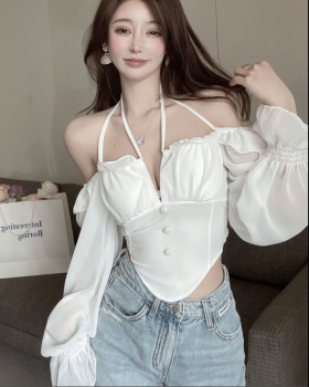 Unique sexy chiffon tops niche long sleeve shirt