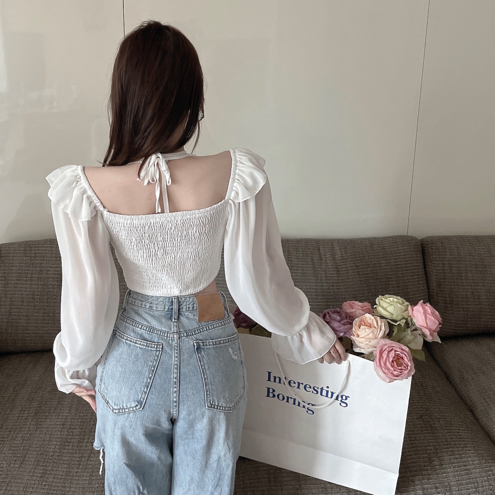 Unique sexy chiffon tops niche long sleeve shirt