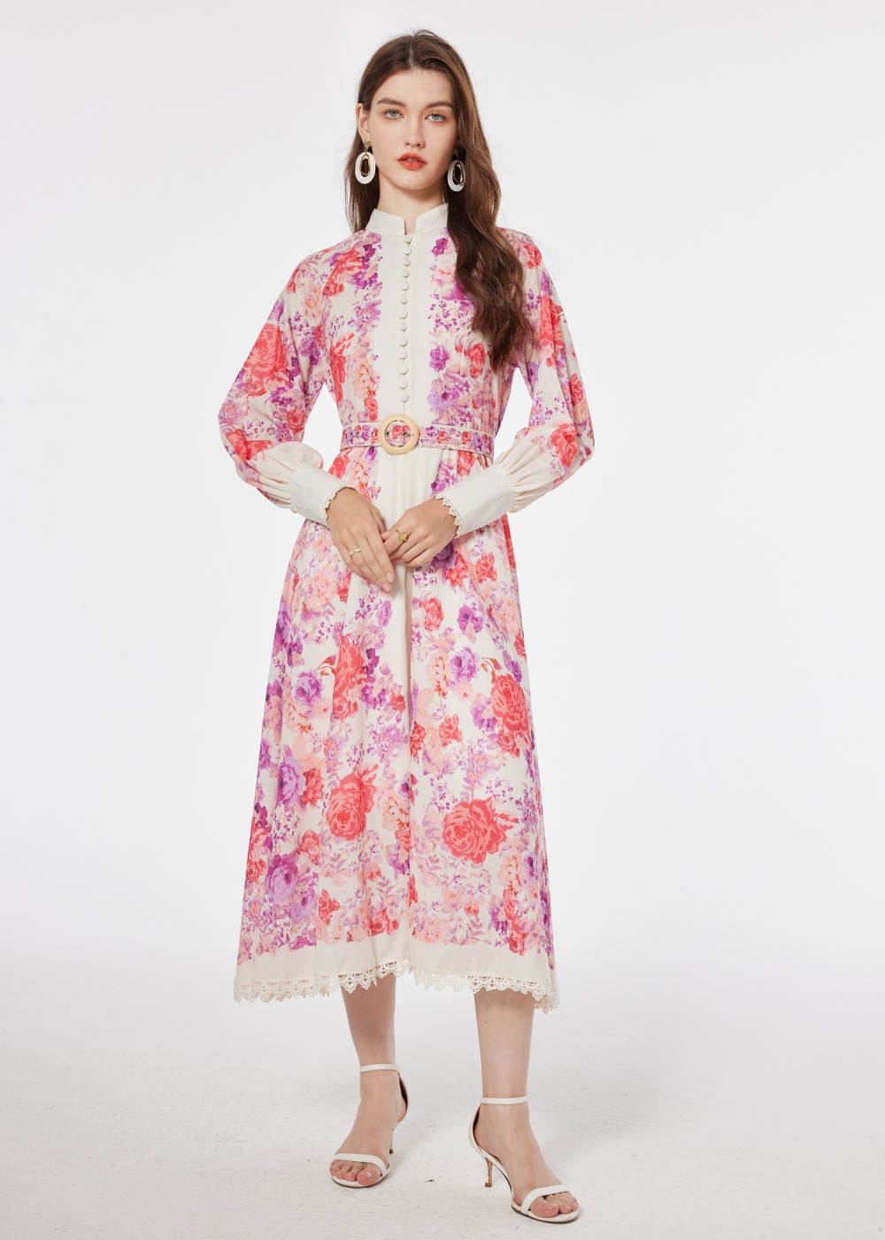 Splice slim dress autumn lantern sleeve long dress