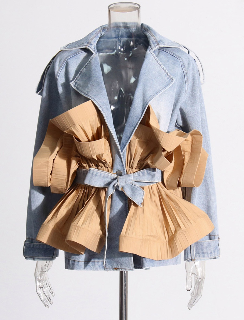 Temperament mixed colors denim jacket splice denim coat for women