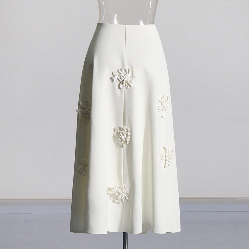 Flowers chanelstyle high waist stereoscopic A-line skirt