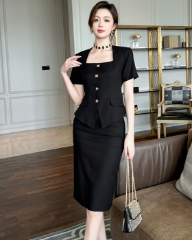 Pinched waist tops business suit 2pcs set