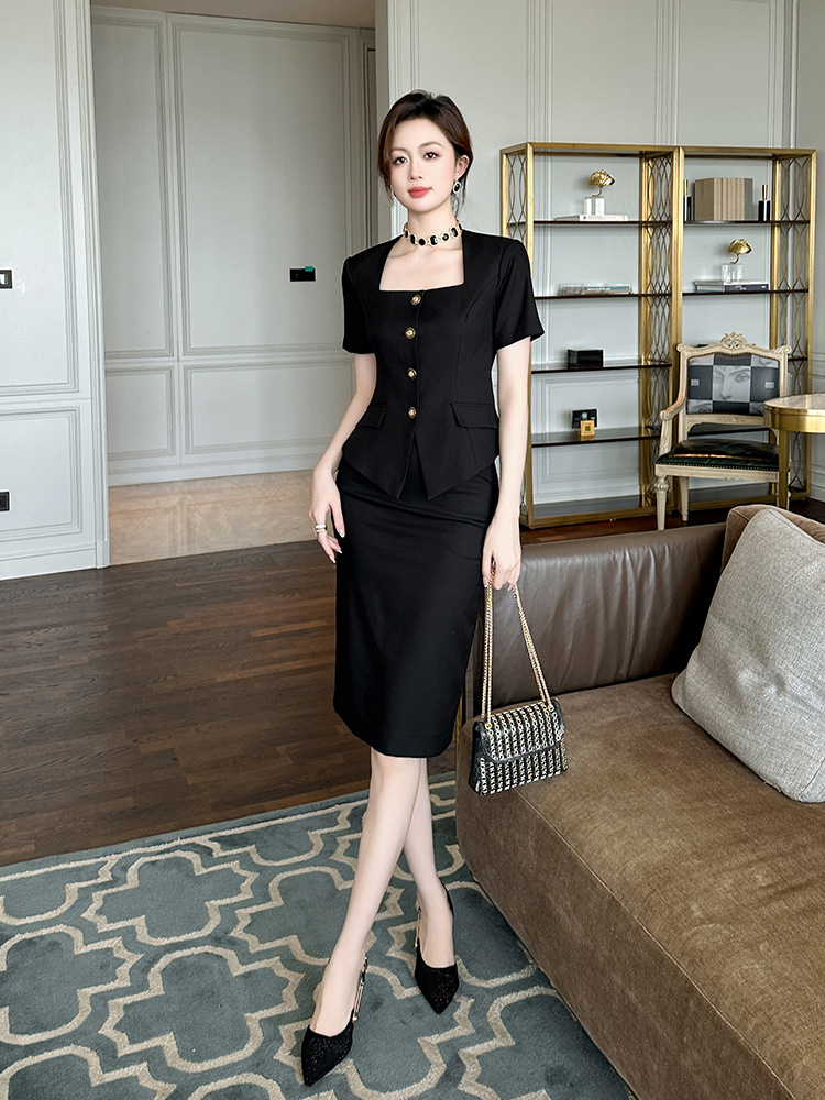 Pinched waist tops business suit 2pcs set