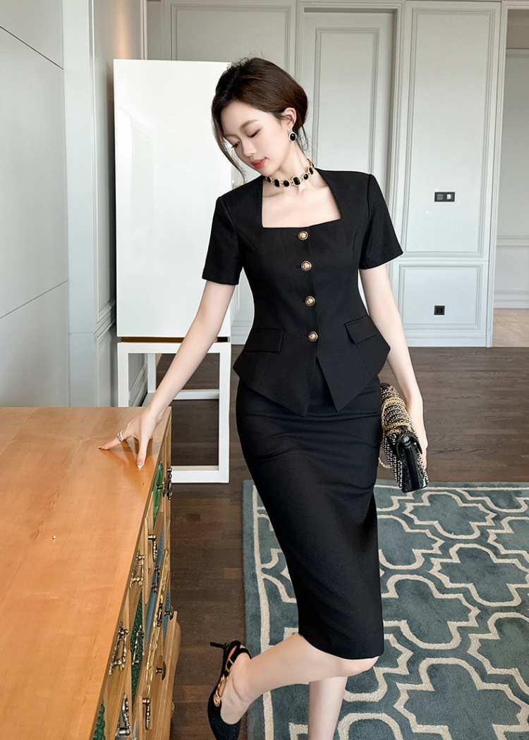 Pinched waist tops business suit 2pcs set