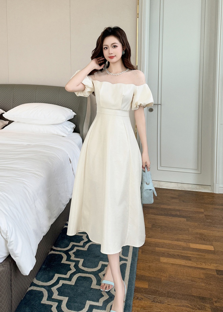 Puff sleeve summer long dress pinched waist dress