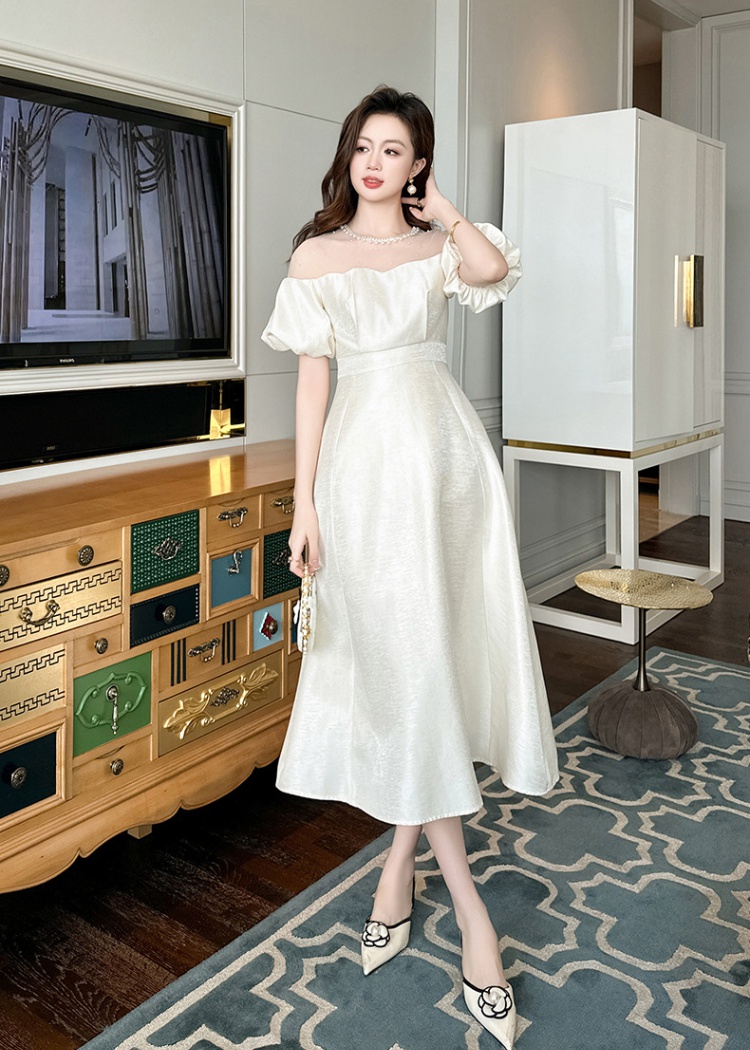 Puff sleeve summer long dress pinched waist dress