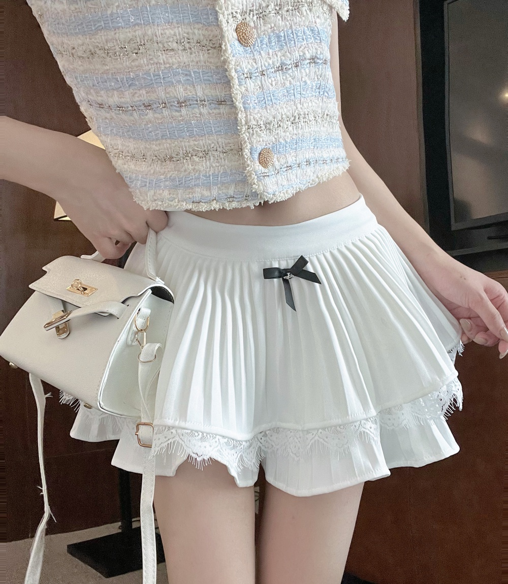 Bow white high waist France style short skirt