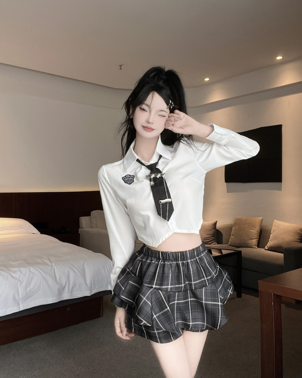 Slim shirt Western style uniform 2pcs set