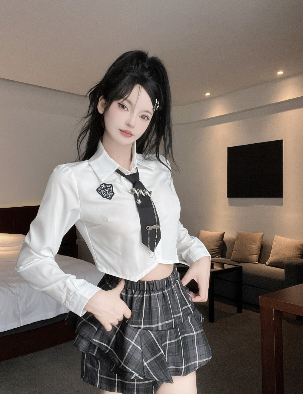 Slim shirt Western style uniform 2pcs set