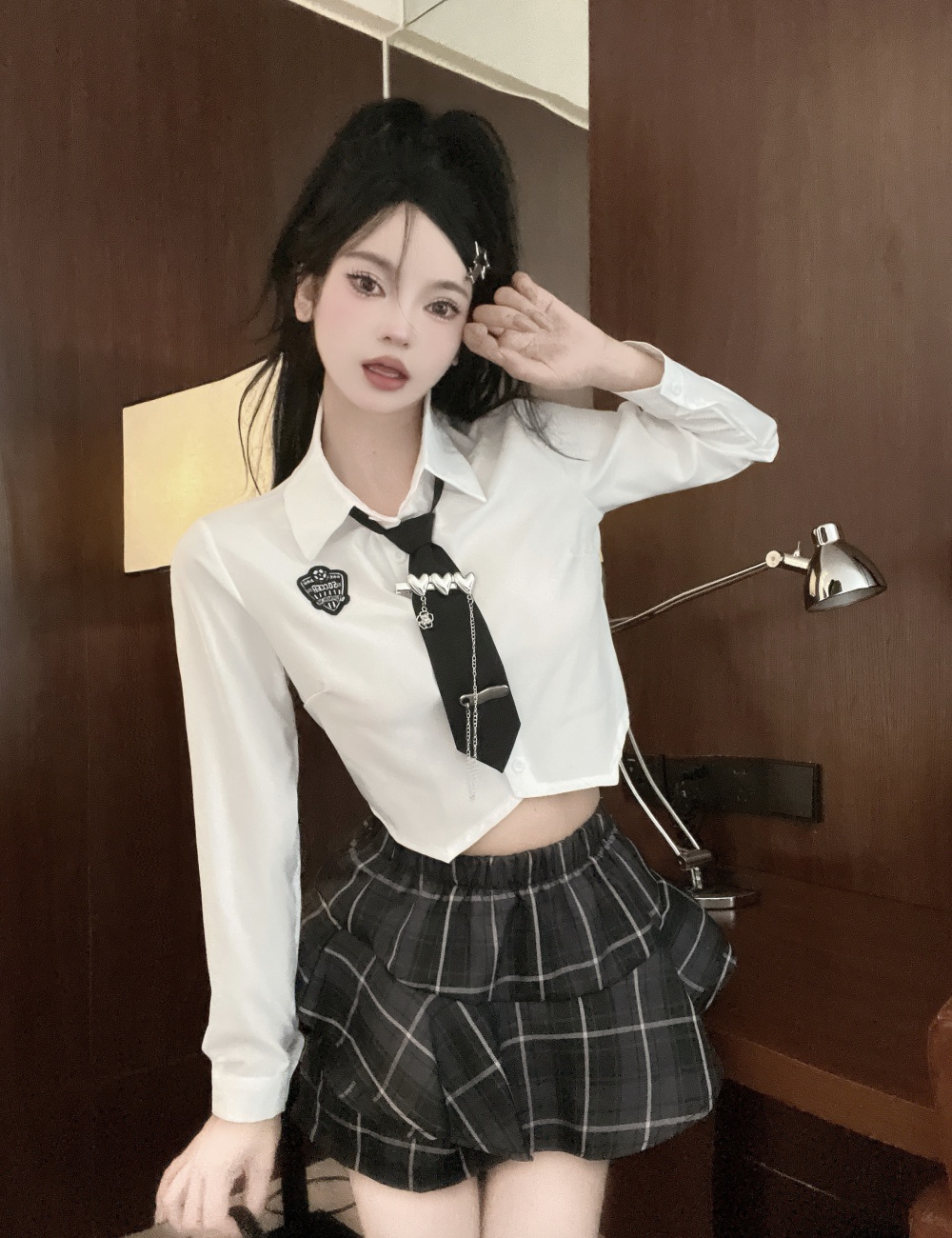 Slim shirt Western style uniform 2pcs set