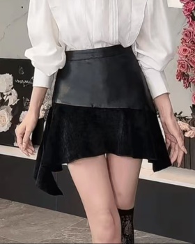 High waist autumn leather skirt slim irregular short skirt