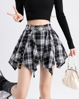 High waist pleated plaid slim A-line skirt for women