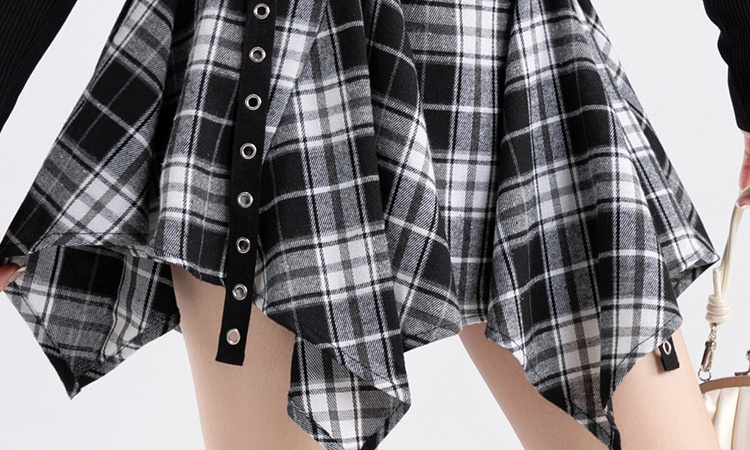 High waist pleated plaid slim A-line skirt for women