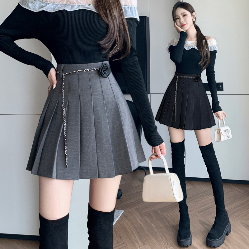 Pleated A-line short skirt high waist slim skirt