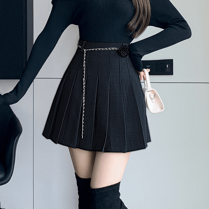 Pleated A-line short skirt high waist slim skirt