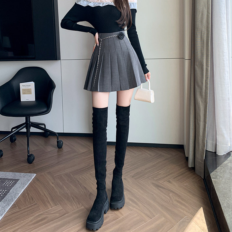 Pleated A-line short skirt high waist slim skirt